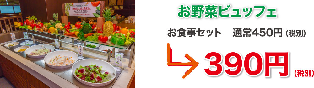 お野菜ビュッフェ　お食事セット　通常450円(税別)　→　390円(税別)
